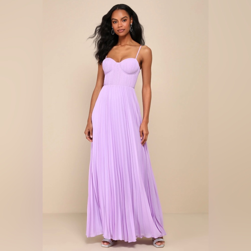 Admirable Elegance Lavender Pleated Bustier Maxi Dress NWT